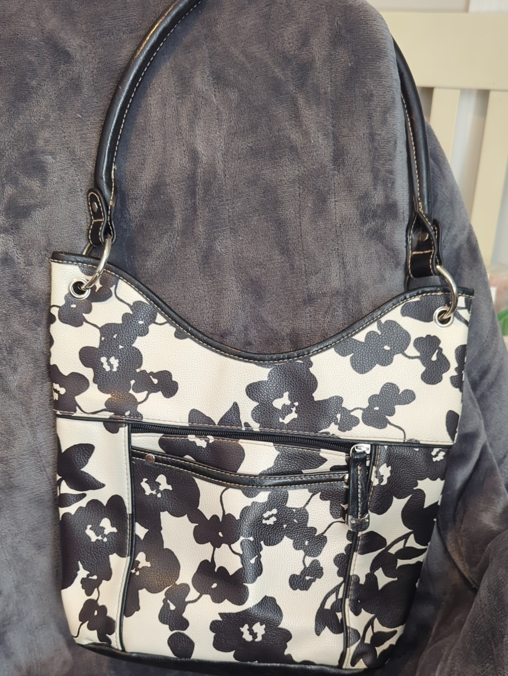 croft & barrow Black and White Floral Shoulder Bag